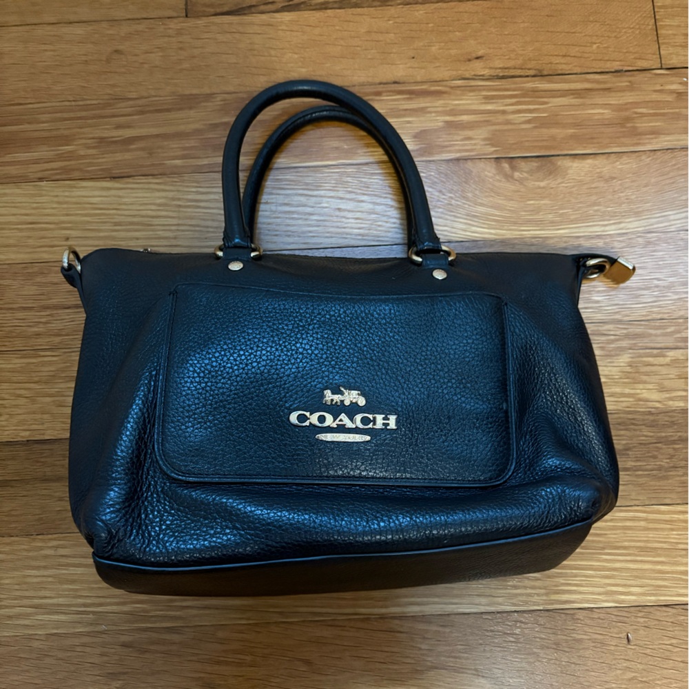 Coach Black Pebbled Leather Satchel Purse Bag Gold Hardware mini Emma